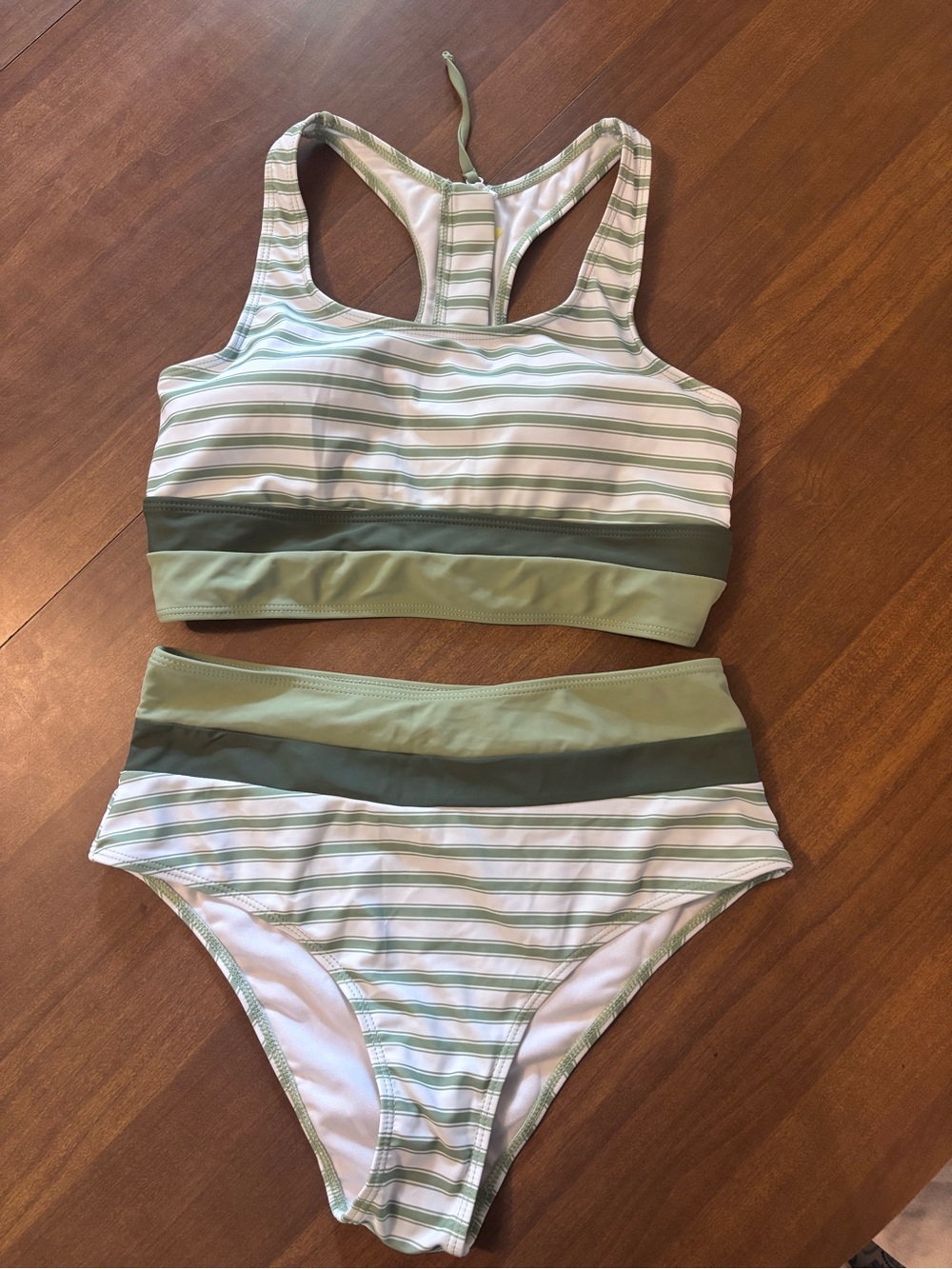 Striped Green High-Waist Bikini Set